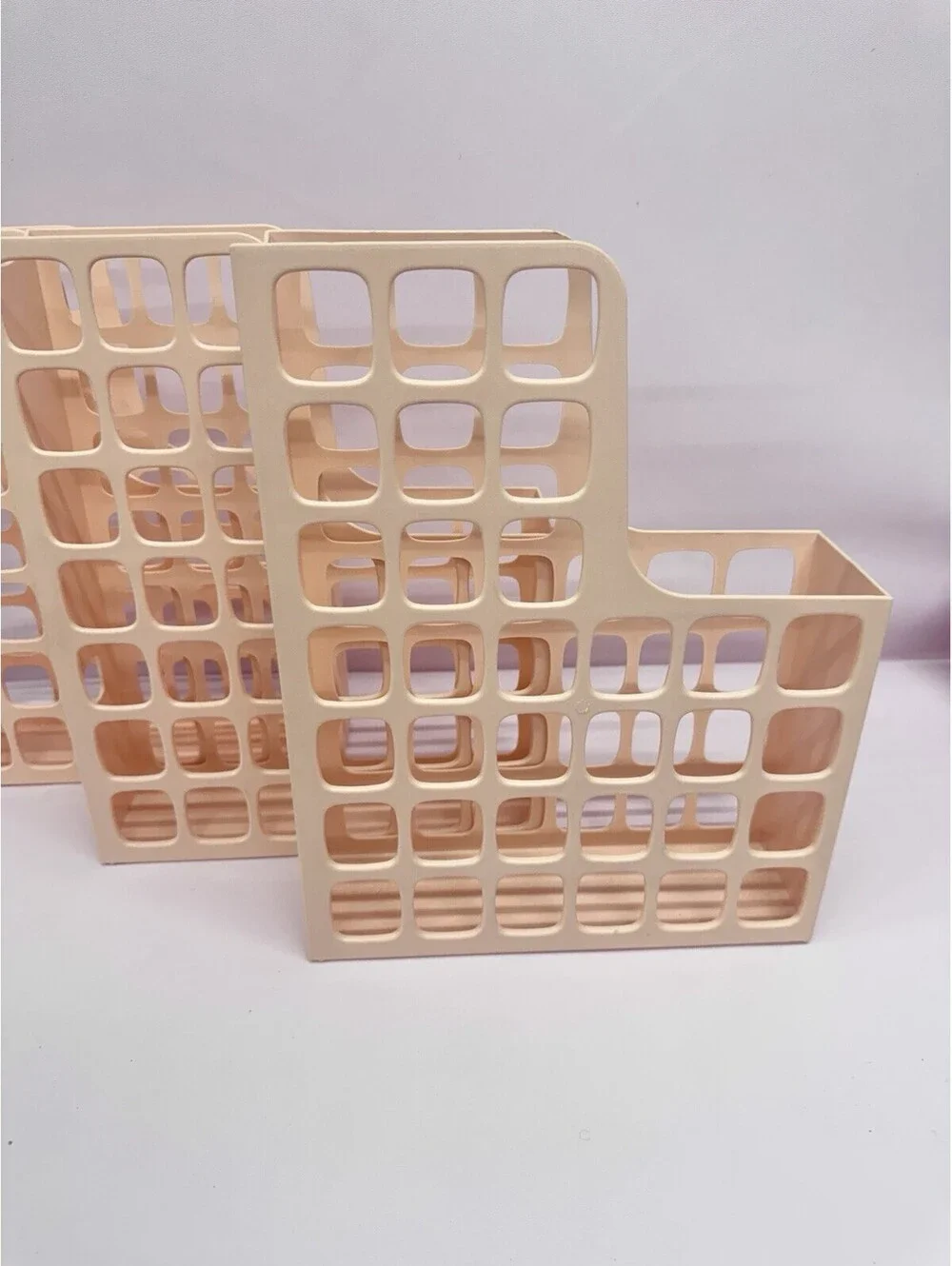 (P) Rare Set of 3 Vintage 1980s Peach Oxford DecoFile Magazine Holder Esselte